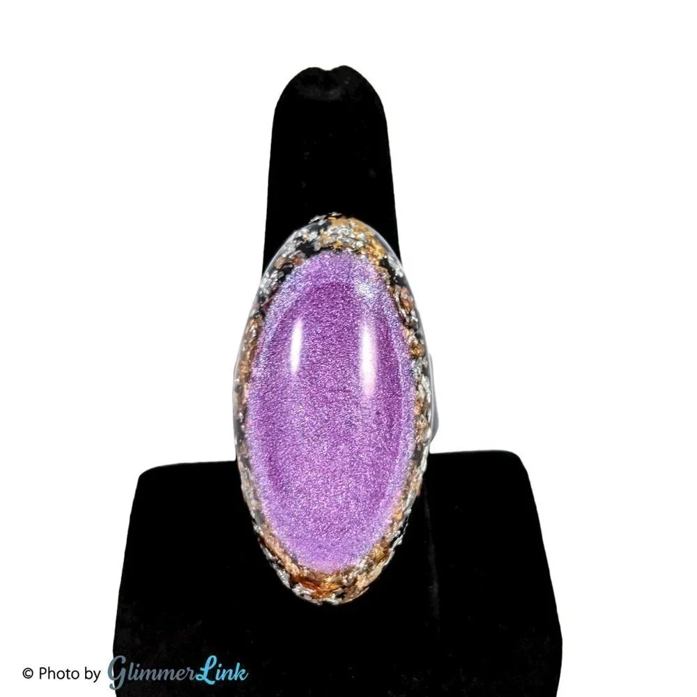 Vintage Resin Purple & Black Glittery Oval Statement Ring